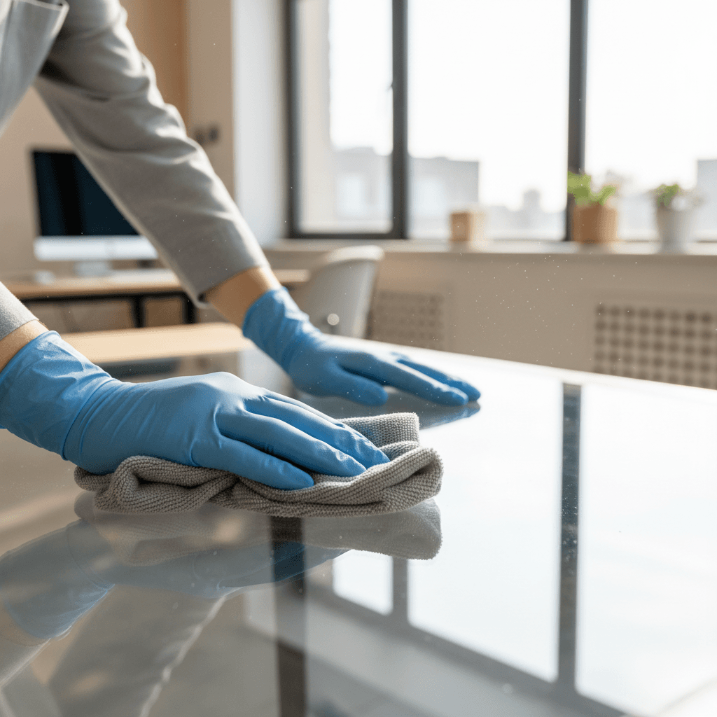 Cleaning professional polishing a large window for crystal clear results